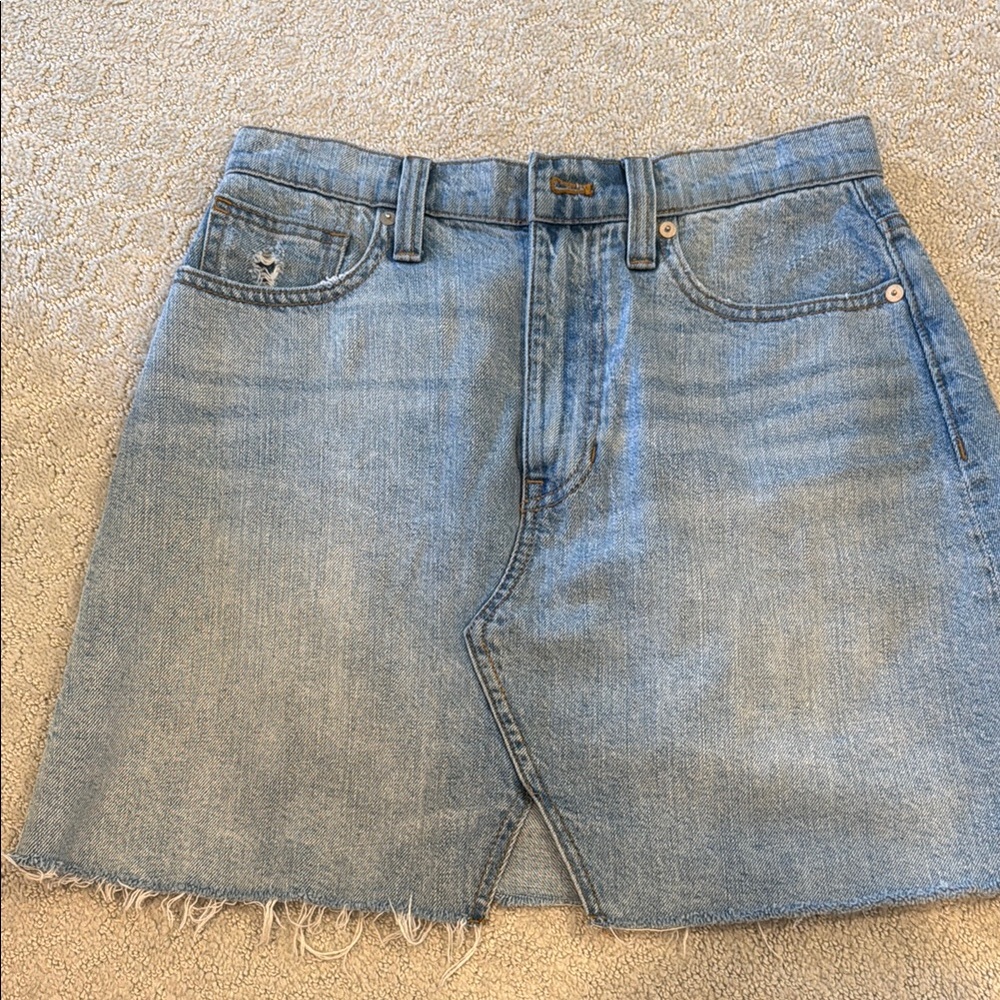 Madewell Light Blue Denim Skirt with Raw Hem